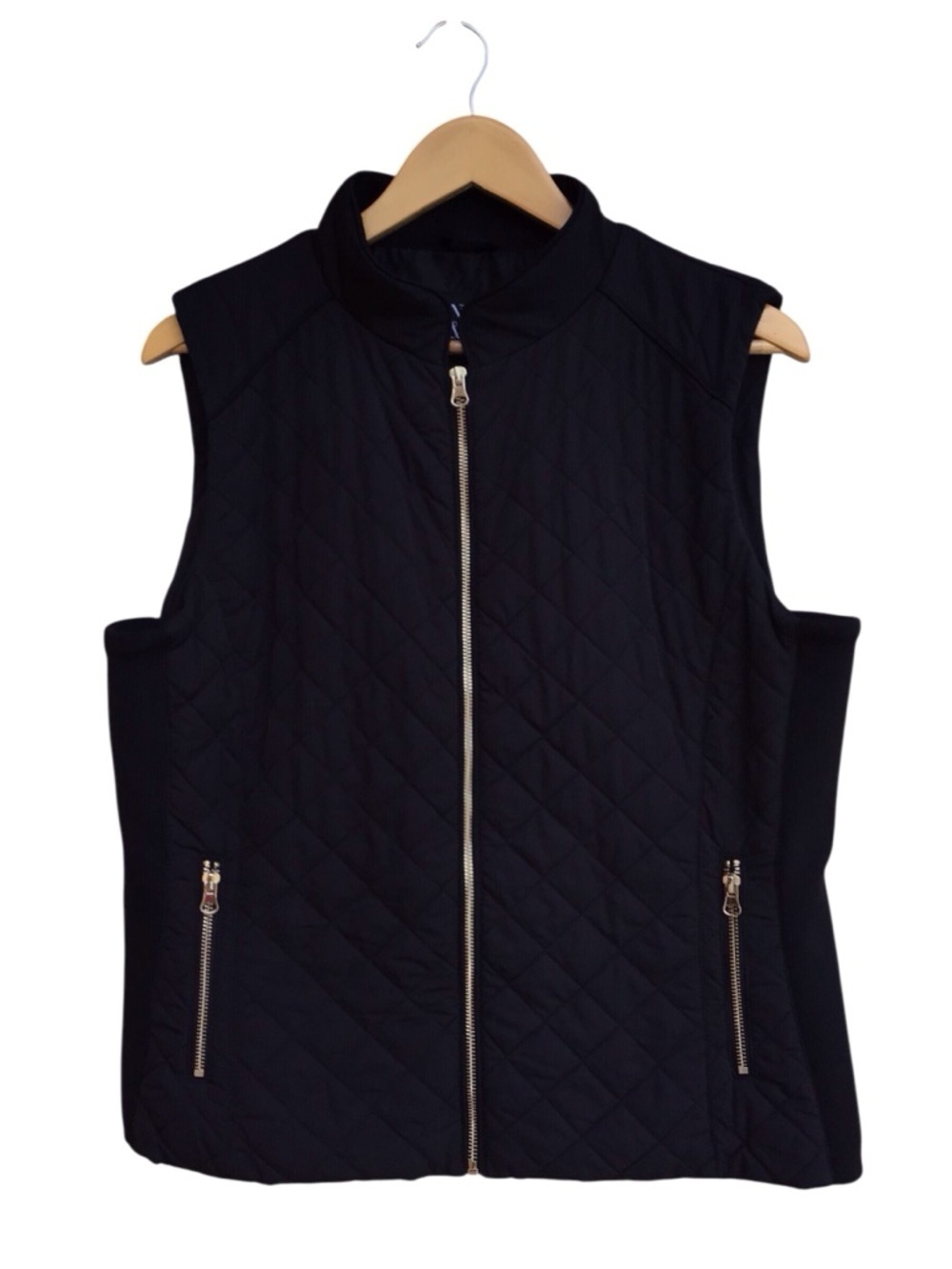 New York & Company Black Quilted Full Zip Vest Size Large